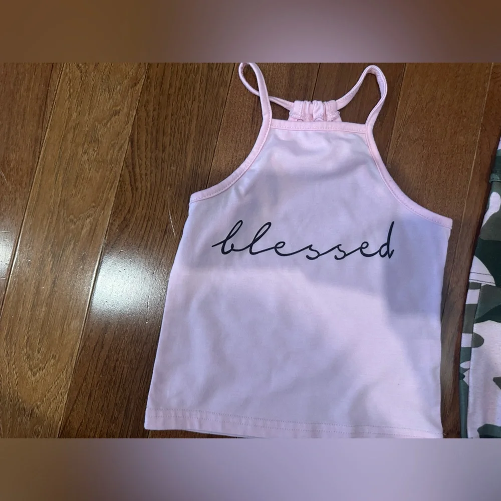 Girls 3T Pink “Blessed” Tank Top & Camo Joggers Outfit Set